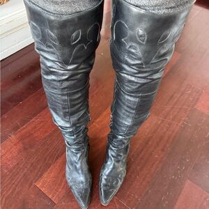 100% Leather Over the Knee Western Boots
